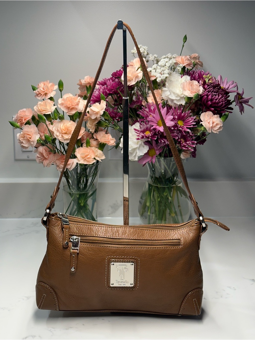 🌹Tignanello Cognac Brown Leather Shoulder Bag